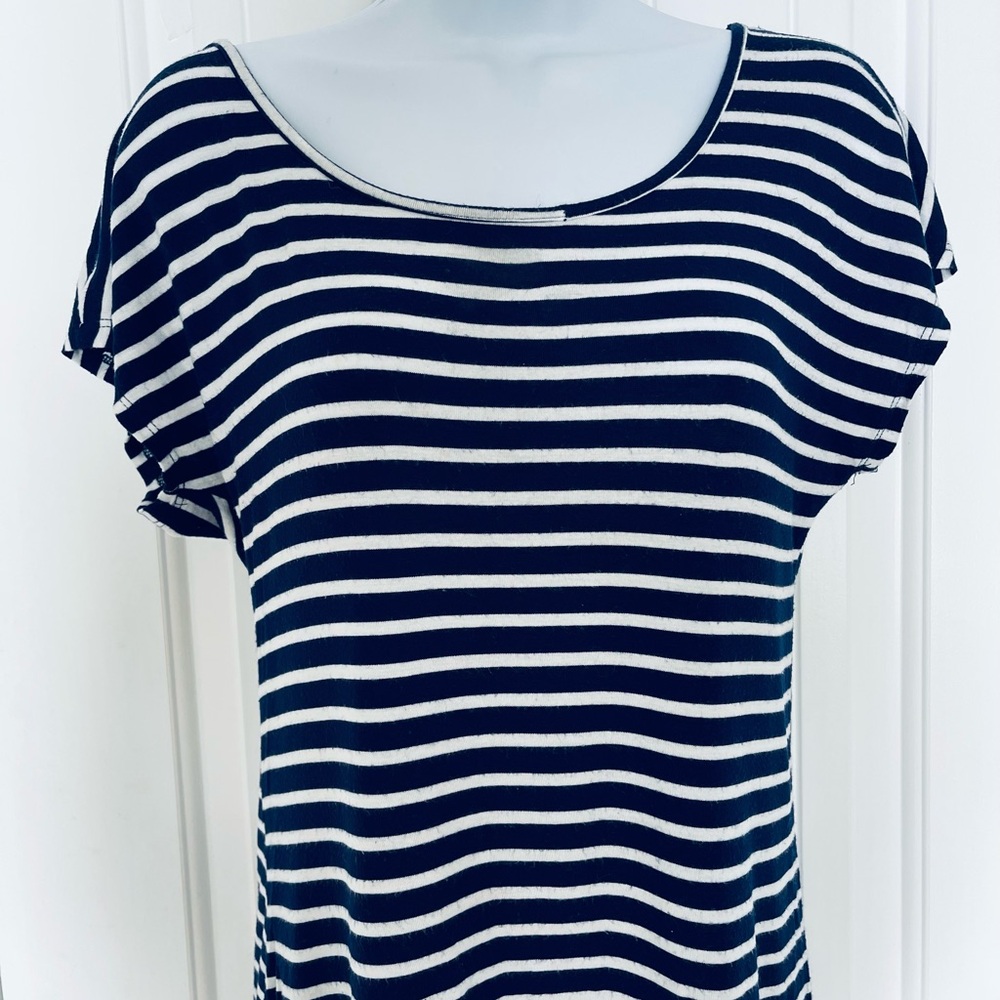 Annabelle Blue and White Cap Sleeve Relaxed Tee